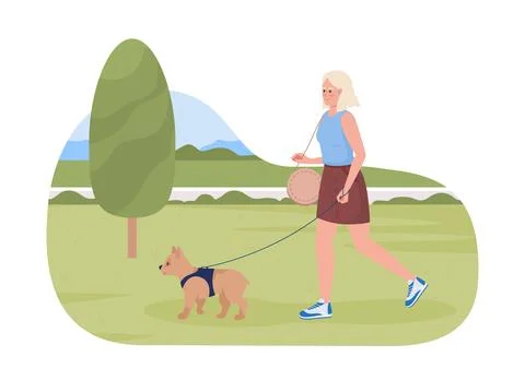 Going for walk with pet 2D vector isolated illustration Ilustração Stock