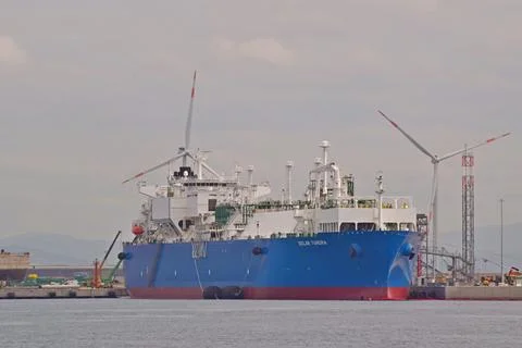 The Golar Tundra floating gas processing unit in Piombino, Livorno, Italy Stock Photos