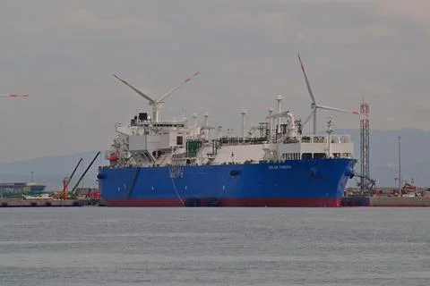 Golar Tundra gas processing ship moored in Piombino, Italy Stock Photos