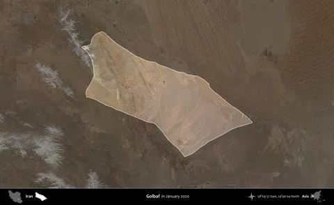 Golbaf highlighted, Iran. Satellite image. January 2020 Stock Illustration