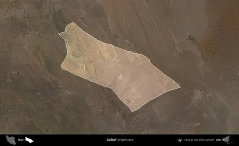 Golbaf highlighted, Iran. Satellite image. April 2020 Stock Illustration