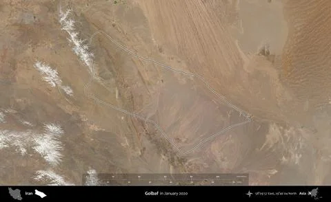 Golbaf outlined, Iran. Satellite image. January 2020 Stock Illustration