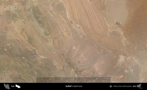 Golbaf outlined, Iran. Satellite image. April 2020 Stock Illustration