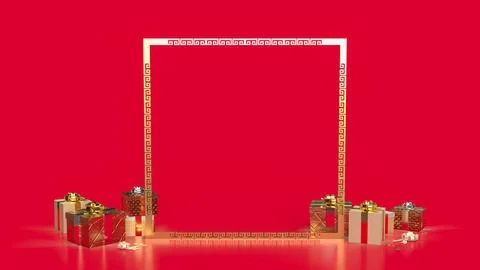 Gold 2022 and gift boxes for Chinese new year concept 3d rendering Stock Illustration