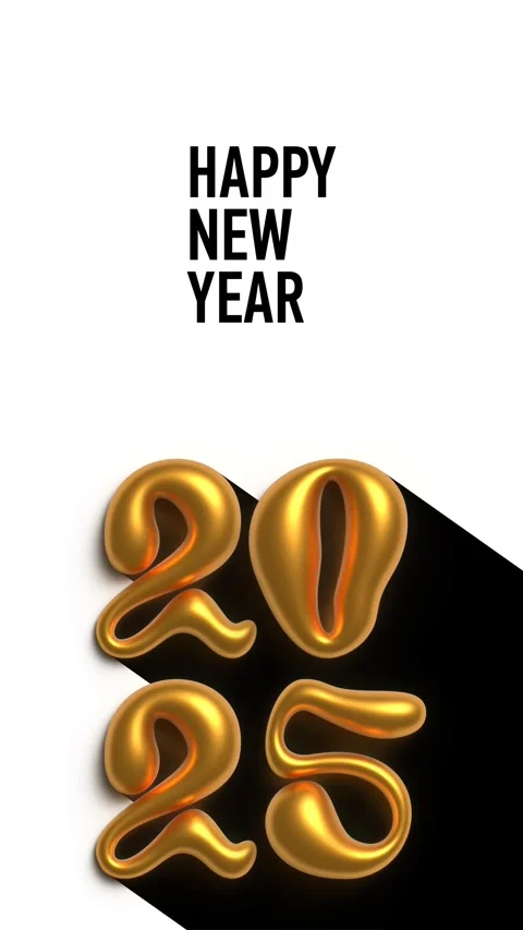 Gold 2025 with black long shadow and black text Happy New Year on white Stock Footage 296253207