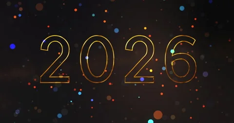 Gold 2026 lettering typographic with camera paparazzi flashlight bg Stock Footage 323493419