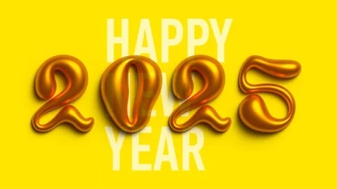 Gold 3D 2025 and text Happy New Year on yellow background Stock Footage 288909452