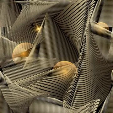 Gold 3d abstract vector seamless pattern. Ornamental flowing shapes backgroun Stock Illustration