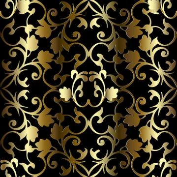 Gold 3d Baroque seamless pattern. Vector vintage background. 스톡 일러스트