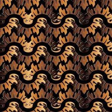 Gold 3d Baroque vector seamless pattern. Floral vintage damask background. Ab Stock Illustration