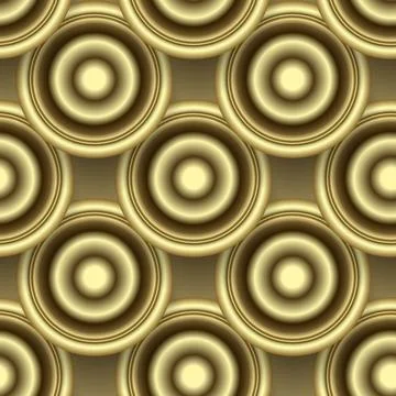 Gold 3d circles seamless pattern. Vector ornamental background. Surface repea Stock Illustration