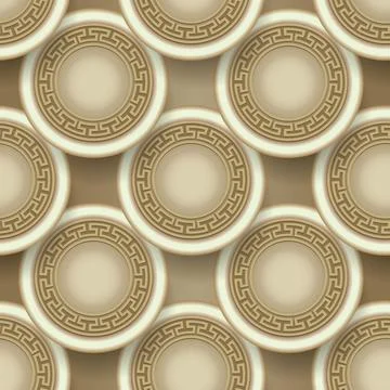 Gold 3d circles seamless pattern. Vector ornamental background. Surface repea Illustrazione stock
