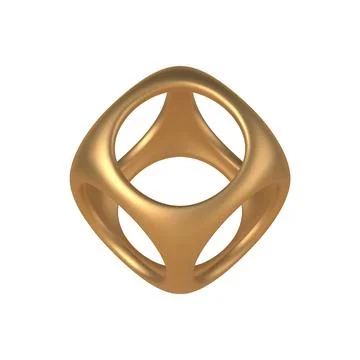 Gold 3d cube with round cutouts vector template. Geometric box decoration m.. Stock Illustration