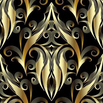 Gold 3d damask seamless pattern. Vector ornamental vintage backg Stock Illustration