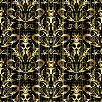 Gold 3d Damask vector seamless pattern 스톡 일러스트