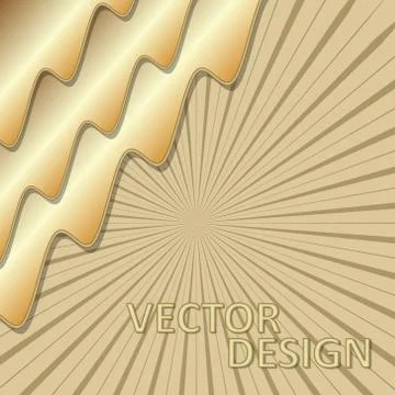 Gold 3d design, background template with 3d golden wavy shapes composition, rays Stock Illustration