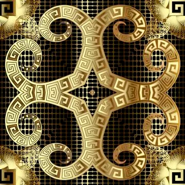 Gold 3d floral seamless pattern. Ornamental textured grid background. Surface Illustrazione stock