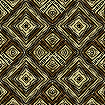 Gold 3d grid vector seamless pattern. Textured lace background. Repeat 스톡 일러스트