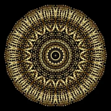 Gold 3d halftone mandala. Vector round luxury floral pattern. Half tone golde Stock Illustration