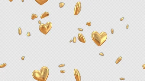 Gold 3D Hearts Falling On Transparent Background Stock Footage 170327176