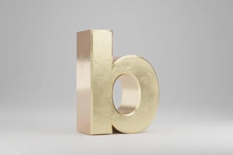 Gold 3d letter B lowercase. Golden letter isolated on white background. 3d re Stock-Illustration