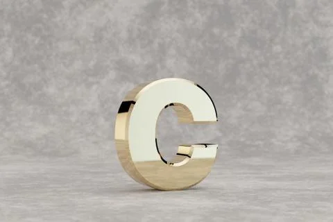 Gold 3d letter C lowercase. Glossy golden letter on concrete background. 3d r Illustrazione stock