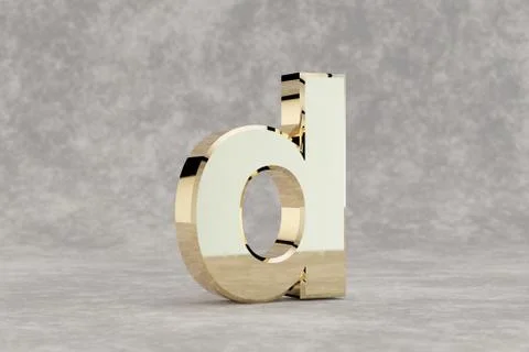 Gold 3d letter D lowercase. Glossy golden letter on concrete background. 3d r Stock Illustration