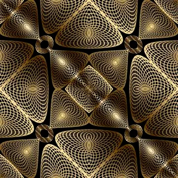 Gold 3d lines seamless pattern. Greek ornamental line art background. Abstrac Stock Illustration