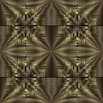 Gold 3d lines seamless pattern. Grid background. Line art surface drapery orn Stock Illustration