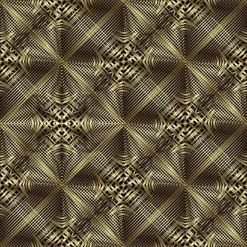Gold 3d lines seamless pattern. Grid background. Line art surface drapery orn Illustrazione stock
