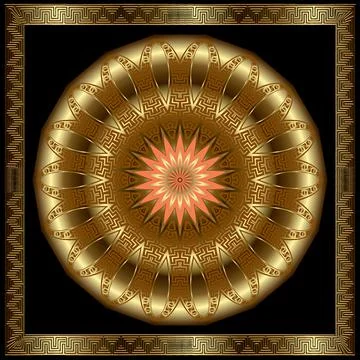 Gold 3d mandala pattern. Square frame. Vector floral background. Decorative l Illustrazione stock