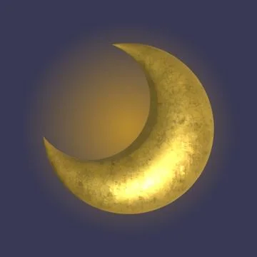 Gold 3d moon on blue background. Vector golden crescent Stock Illustration