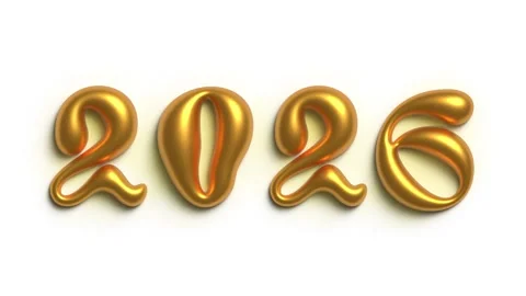Gold 3D number 2026 appear from pixels on white background Stock Footage 313910156