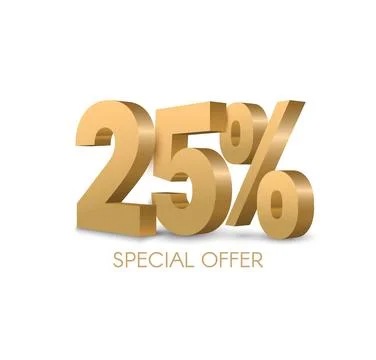 Gold 3D number 25 representing twenty five percent on a sleek poster template Stock-Illustration