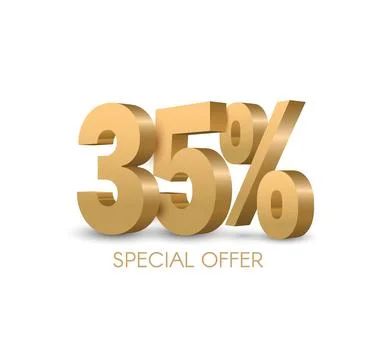 Gold 3D number 35 representing twenty five percent on a sleek poster template Stock Illustration