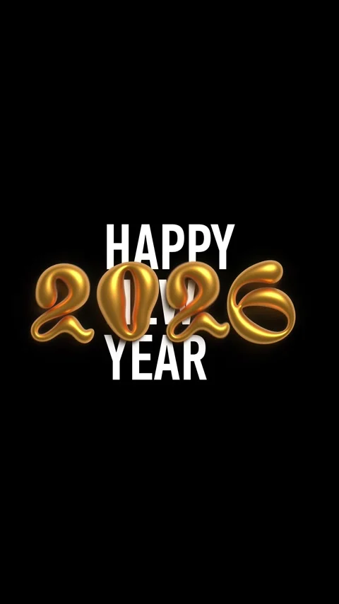 Gold 3D numbers 2026 falling on black background Stock Footage 313612601