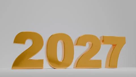 Gold 3D numbers "2027" on a light background. Concept of New Year, calendar.. Stock Illustration