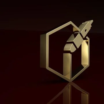 Gold 3d pen tool icon isolated on brown background. Minimalism concept. 3D Stock Illustration