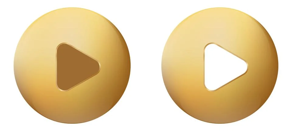 Gold 3D play round button. Golden play button. Stock Illustration