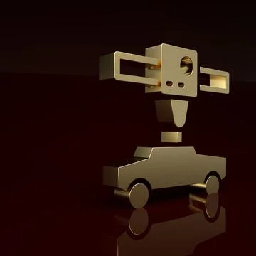 Gold 3D printer car icon isolated on brown background. 3d printing. Minimalism 스톡 일러스트