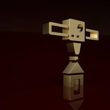 Gold 3D printer house icon isolated on brown background. 3d printing. Minimalism イラスト素材