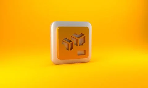 Gold 3D printer icon isolated on yellow background. 3d printing. Silver squar イラスト素材