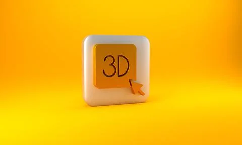Gold 3D printer icon isolated on yellow background. 3d printing. Silver squar 库存插图