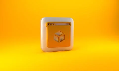 Gold 3D printer icon isolated on yellow background. 3d printing. Silver squar Stock Illustration