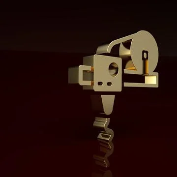 Gold 3D printer icon isolated on brown background. 3d printing. Minimalism 库存插图