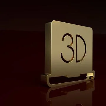 Gold 3D printer icon isolated on brown background. 3d printing. Minimalism Stock Illustration