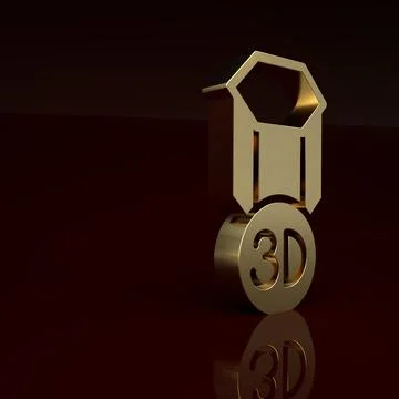 Gold 3D printer icon isolated on brown background. 3d printing. Minimalism イラスト素材