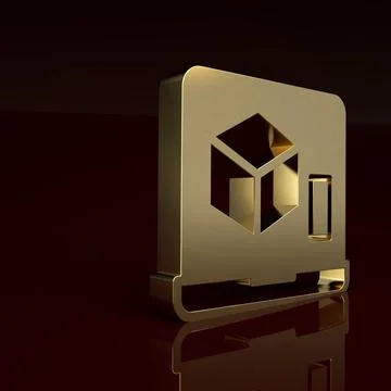 Gold 3D printer icon isolated on brown background. 3d printing. Minimalism イラスト素材
