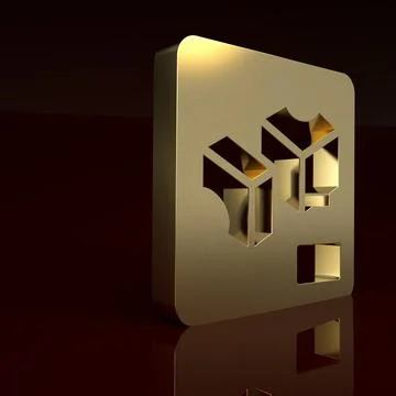 Gold 3D printer icon isolated on brown background. 3d printing. Minimalism イラスト素材