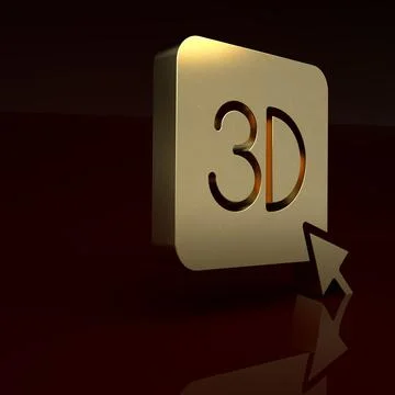 Gold 3D printer icon isolated on brown background. 3d printing. Minimalism Illustrazione stock
